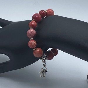 Red Dyed Quartzite Stone Bracelet W/Charm